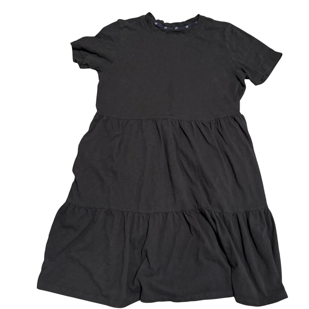 GAP Womens S Black Cotton Tiered Babydoll T-Shirt Dress Short Sleeve Mini